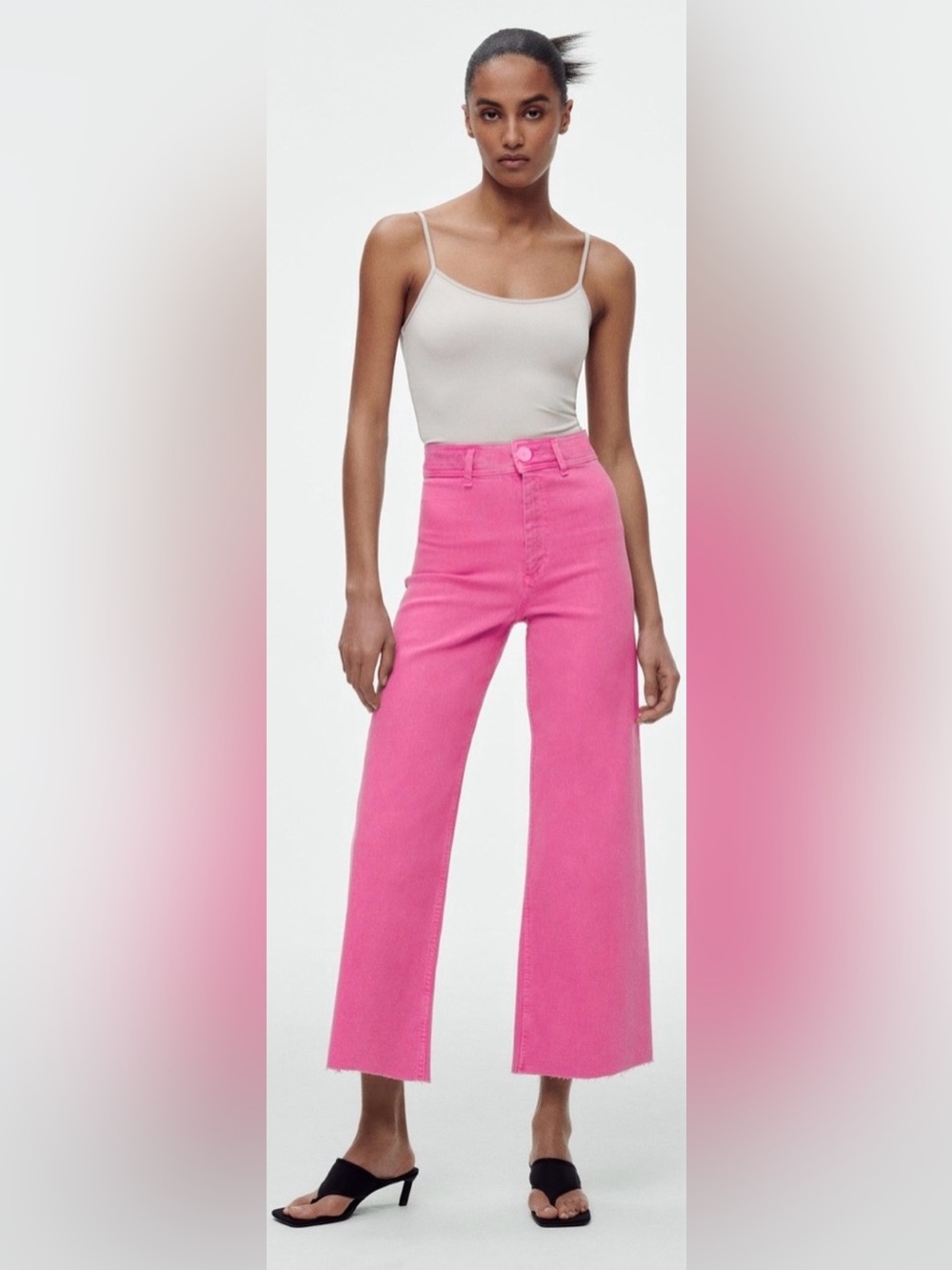 ❤️Viral❤️ Zara Marine High Rise Distressed Wide-Leg Jeans in Cotton Candy size 6